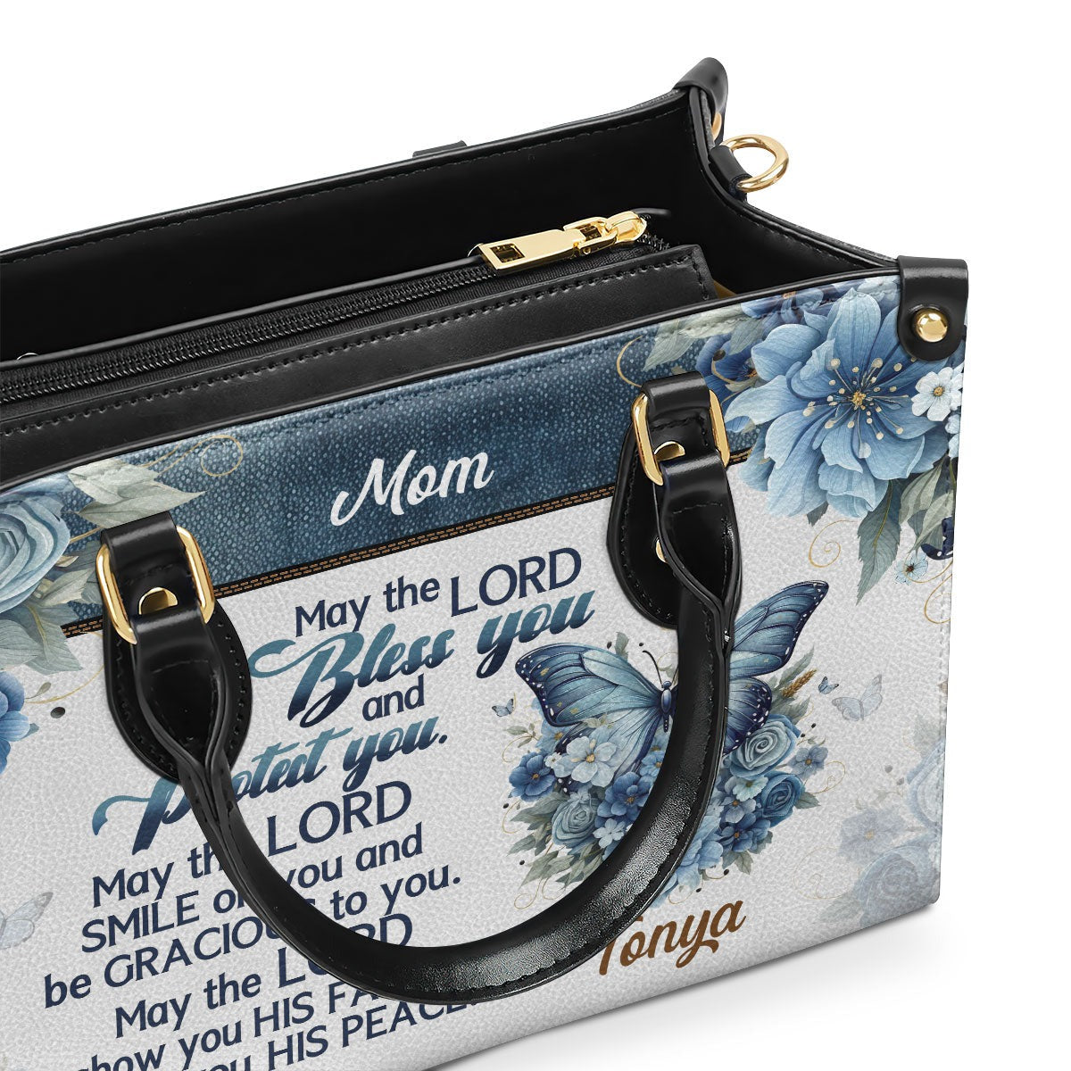 Personalized Christian Leather Handbag, May The Lord Bless You and Protect You Leather Handbag โ Custom Name Religious Gift for Mom BLAF21